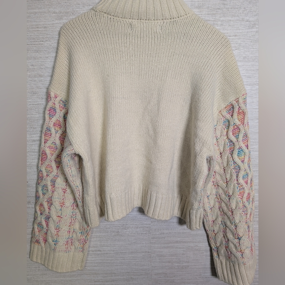 Vero Moda Danerys Multicolor Cable Knit Mock Neck Wide Sleeve Sweater XL NWT - Picture 2 of 9